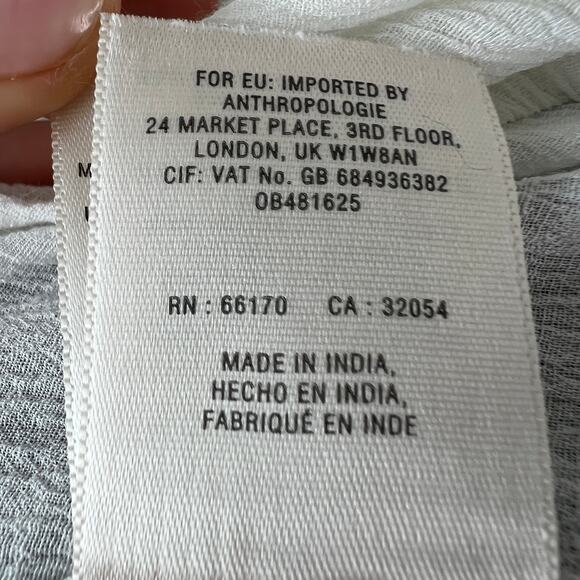 MAEVE White Crinkled Blouse Cotton Short Sleeve Round Hem Pullover Size X-Small - Picture 9 of 9